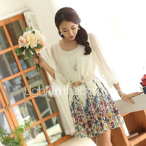 Womens 7 Minutes Of Sleeve Printed Chiffon Dress