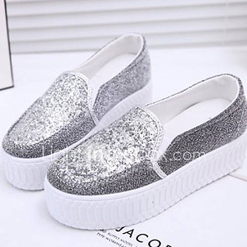Hushan Womens Faux PU Leather Thick Soles Shoes(Silver)