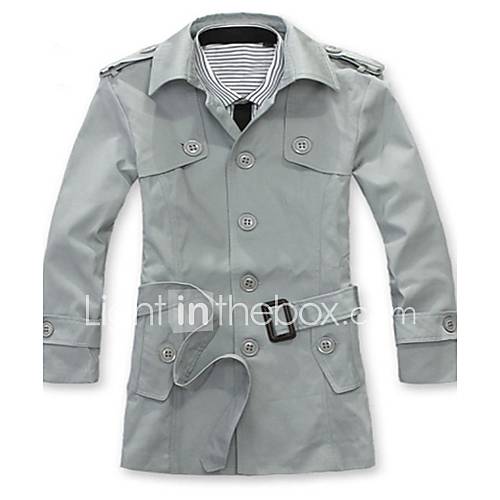 Mens Korean Fashion Solid Color Trench Coat