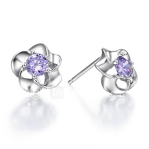 Elegant Silver Plated Silver With Cubic Zirconia Flower Womens Earrings(More Colors)