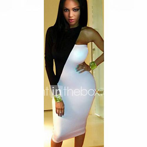 Womens Sexy One Shoulder Black And White Dress