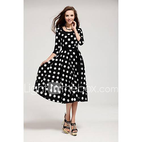 Womens Ruffle Black White Dot Ball Gown Dress