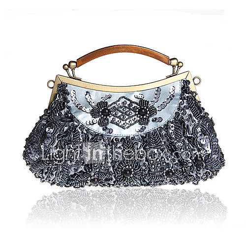 BPRX New WomenS Retro Handmade Traditional Exquisite Beaded Evening Bag (Gray)