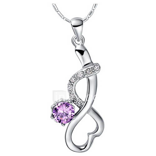 Graceful Heart Shape Silvery Alloy Womens Necklace(1 Pc)(Purple,White)