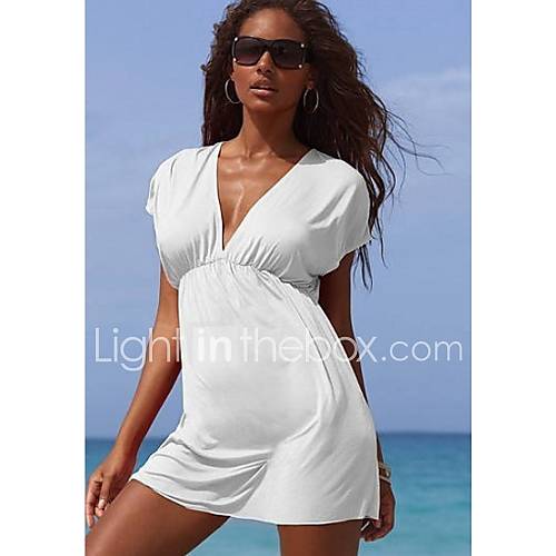 Womens Solid Color Batwing Sleeve Beach Dress