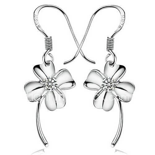Gorgeous Silver Plated With Cubic Zirconia Clover Drop Womens Earrings(More Colors)