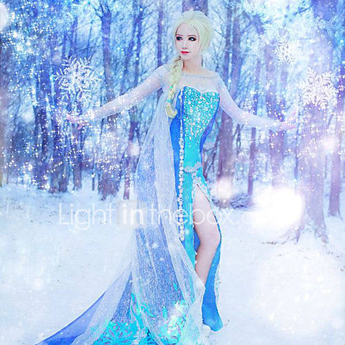 Disney Frozen Sparkle Princess Elsa Deluxe Blue Sequin Womens Carnival Party Cosplay Costume