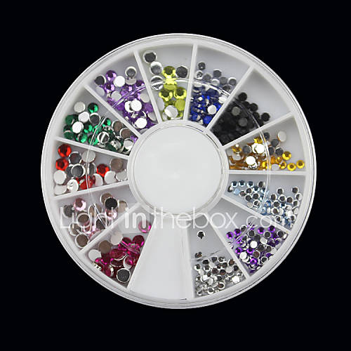 12 Color Varisized Roundness Nail Art Rhinestone Decorations