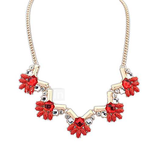 Womens European Fashion Cute Resin Alloy Flowers Statement Necklace(Red Green Blue) (1 pc)