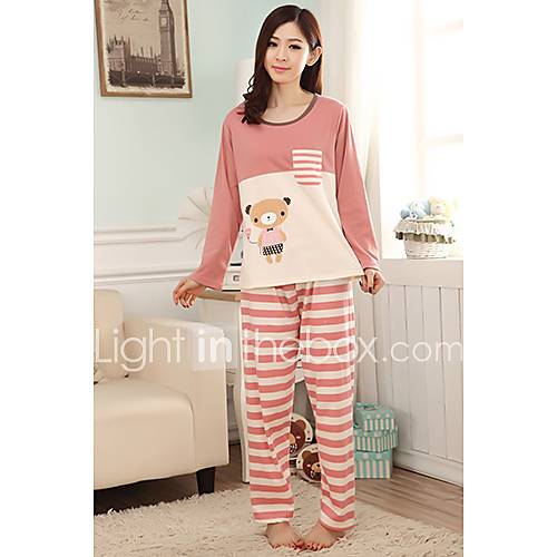 Womens Stitching Stripe Panda Pattern Pajama