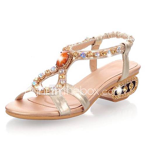 Leather Womens Low Heel Sling Back Sandals with Rhinestone Shoes(More Colors)