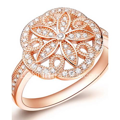 Classical Sliver Or Gold With Cubic Zirconia Hollow Flower Womens Ring(1 Pc)