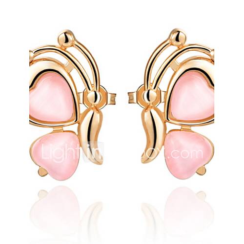 Elegant Gold Or Silver Plated With Pink Cubic Zirconia Bee Womens Earrings(More Colors)