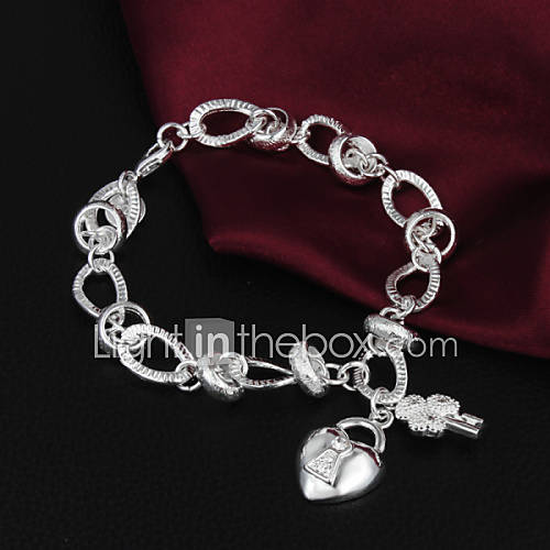 High Quality Sweet Silver Silver Plated Heart And Key Charm Bracelets