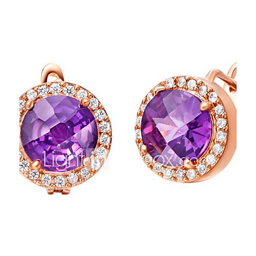 Charming Gold Plated Gold With Cubic Zirconia Round Shape Womens Earring(More Colors)