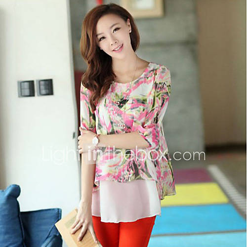 Womens Graffiti Print Loose Chiffon Blouse without Belts