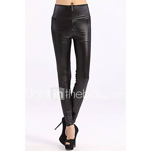 Womens Vogue Black High Waist Faux Leather Zip Leggings