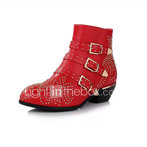 Leather Womens Chunky Heel Fashion Ankle Boots With Zipper/Rivet(More Colors)