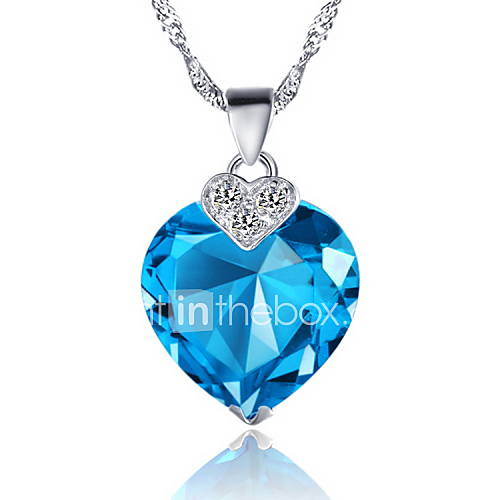 Vintage Heart Shape Slivery Alloy Necklace With Rhinestone(1 Pc)(Red,Blue,Purple)