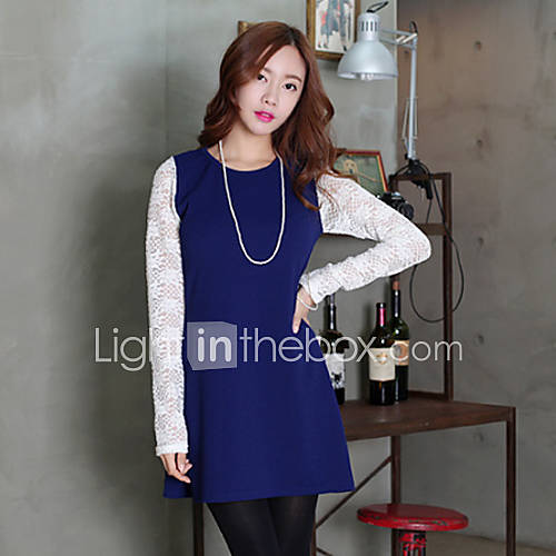 KYJ Womens Pan Collar Swing Dress with Lace Sleeve (More Colors)