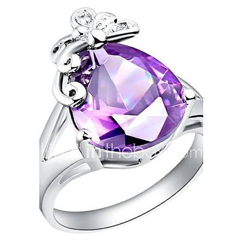 Luxurian Sliver With Cubic Zirconia Square Cut Womens Ring(Purple,Red)(1 Pc)