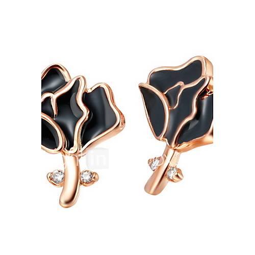 Sweet Silver And Gold Plated With Cubic Zircon Black Rose Womens Earring(More Colors)