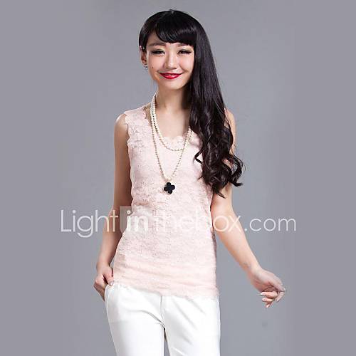 Womens Round Lace SleevelessSolid Color Vest