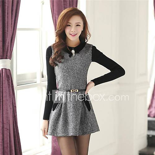 Womens Clothing Collar Stitching Knitting Cloth Sleeve Cultivate Ones Morality Dress
