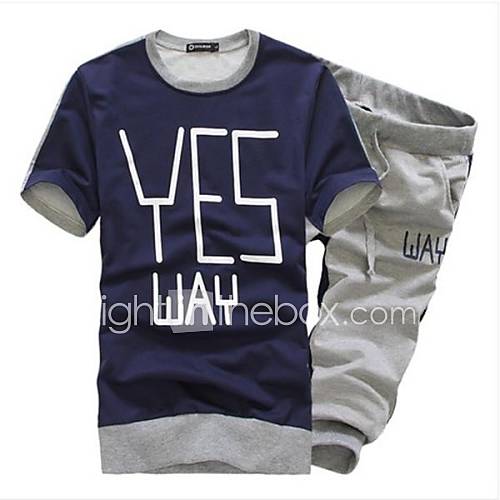 Mens Round Collar Casual Short Sleeve T shirt Suits