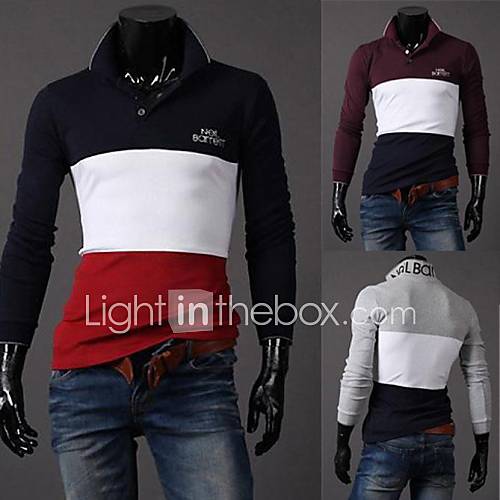 Mens Long Sleeve Fashion Casual Polo T Shirt F