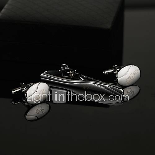 Personalized Mens Gift Tie Clip and Oval Cufflinks Sets with Gift Box
