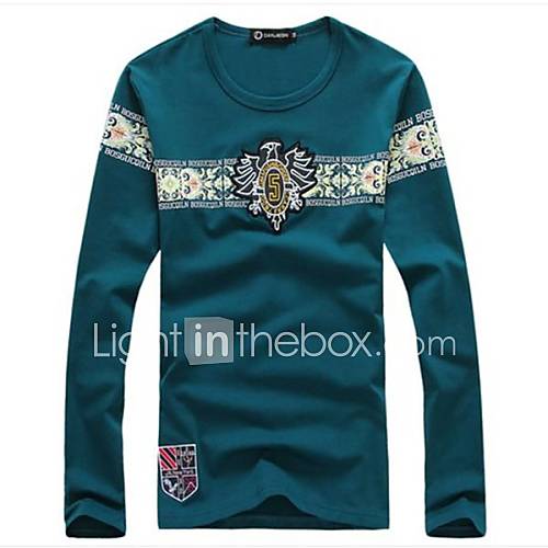 Mens Round Neck Casual Long Sleeve Ethnic Printing T shirt