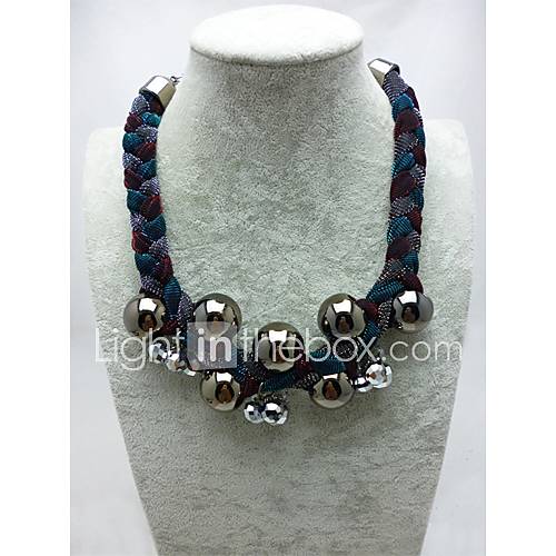 Womens Fashion Punk Knitted Thick Rope Metal Balls Necklace