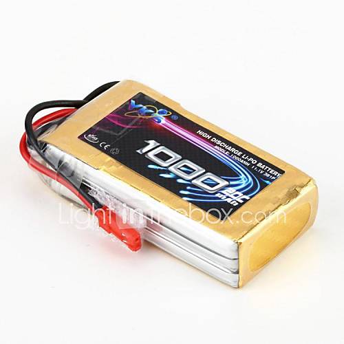 YKS 11.1V 1000mah 3S 20C Li Po Battery(JST Plug)