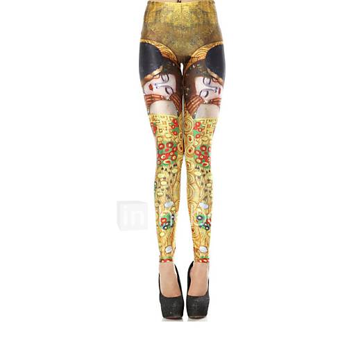 Elonbo People Image Style Digital Painting High Women Free Size Waisted Stretchy Tight Leggings