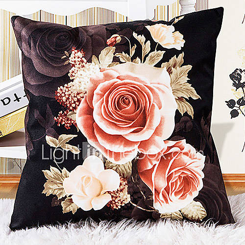 Graceful Rose Pattern Black Decorative Pillow With Insert