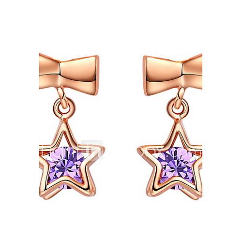 Elegant Gold Or Silver Plated With Purple Cubic Zirconia Star Womens Earrings(More Colors)