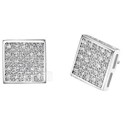 Classic Gold Or Silver Plated With Cubic Zirconia Square Womens Earrings(More Colors)