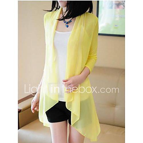 Womens Solid Color Splicing with Chiffon Cardigan