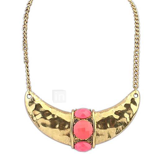 Ethnice Vintage Style Plated Alloy Resin Beaded Chain Statement Necklace (Fuchsia Beige) (1 pc)