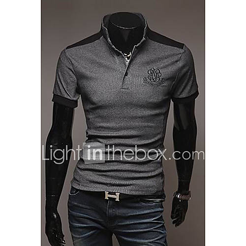 Mens Stand Collar Badge Slim POLO Shirt