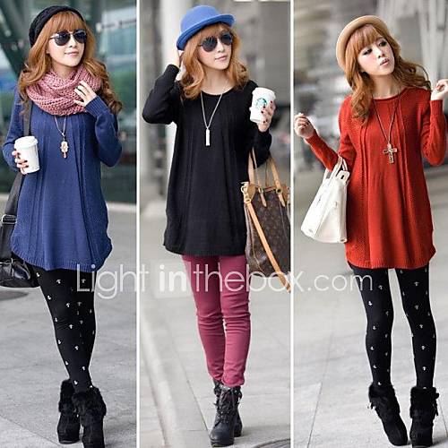 Womens Knitted Long Sleeve Loose Pullover Sweater