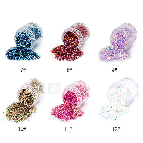 1PCS Hexagonal Glitter Tablets Nail Art Decorations NO.7 12(Assorted Colors)