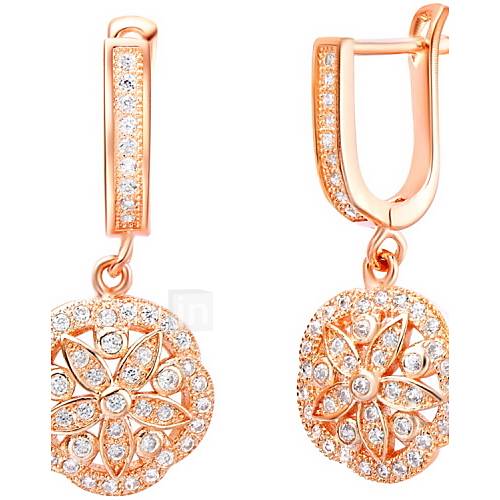 Elegant Gold Or Silver Plated With Cubic Zirconia Flower Hollow Womens Earrings(More Colors)
