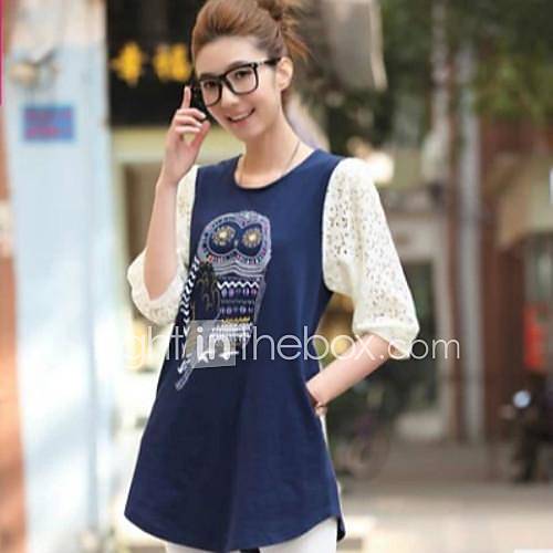 Womens Round Collor Animal Print Lace Spite Casual Dress