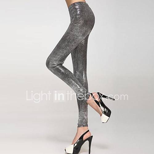 Womens Wet look Metallic Legging Silver