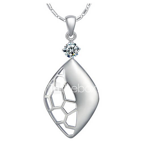 Elegant Diamond Shape Slivery Alloy Necklace With Rhinestone(1 Pc)