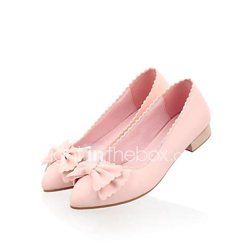 Faux Leather Upper Womens Solid Color Bowknot Ballet Flat Big Size (More Colors)