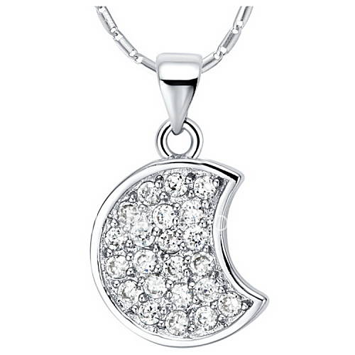 Elegant Moon Shape Slivery Alloy Necklace With Rhinestone(1 Pc)