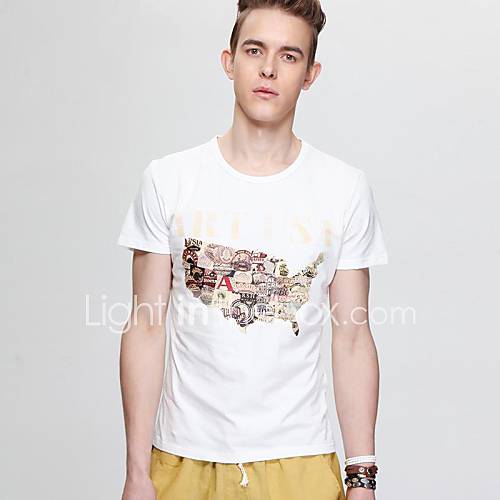 Mens Round Neck Print Straight Short Sleeve T Shirt